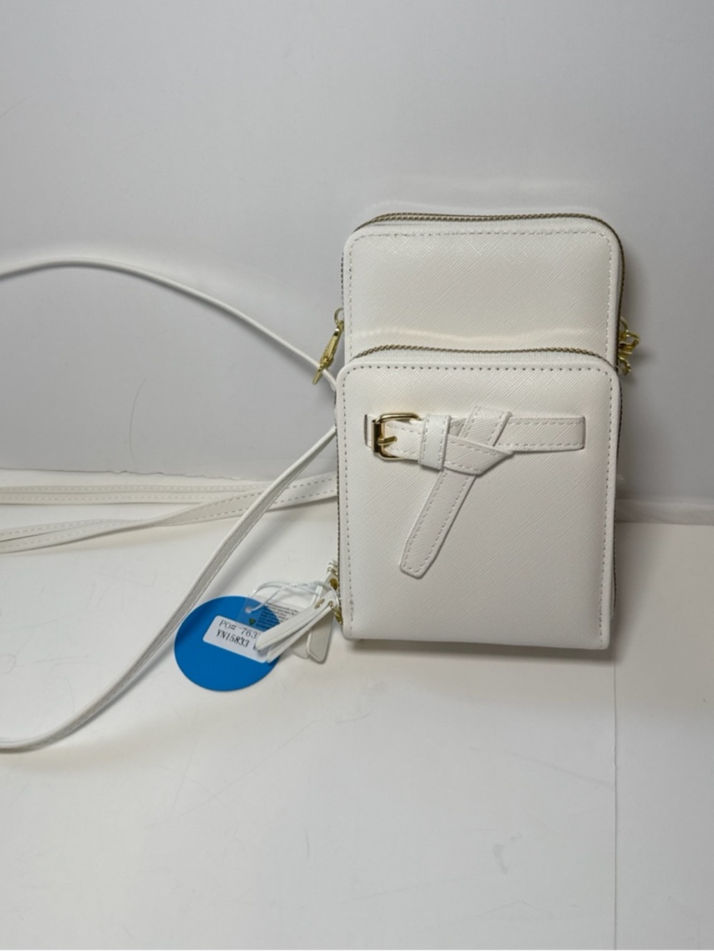 White Double Zip Crossbody Phone Bag Small Wallet Purse Adjustable Strap